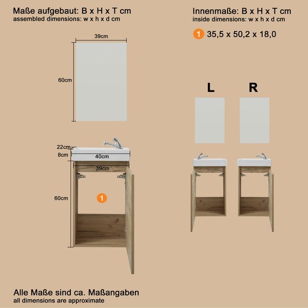 Badmöbel Set 3-teilig Champ Eiche Artisan 40 cm
