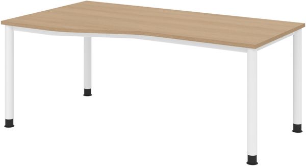 bümö höhenverstellbarer Schreibtisch H-Serie 180x100 cm in Eiche, Gestell in Weiß - PC Tisch für's Büro manuell höhenverstellbar, Computertisch verstellbar, HS-18-E-W