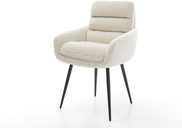Esszimmerstuhl Abelia-Flex mit Armlehnen Teddystoff Beige 4-Fuß konisch Schwarz