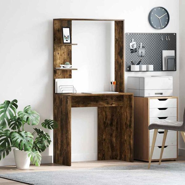 vidaXL Schreibtisch mit Regal Geräucherte Eiche 78,5 x 37 x 154,5 cm 869342