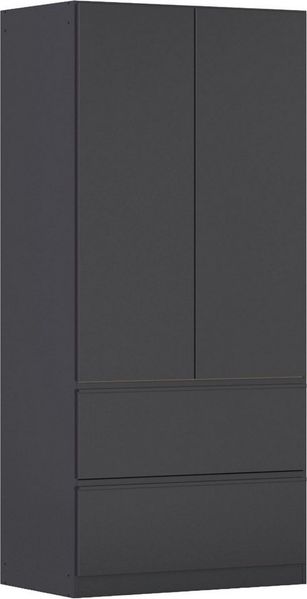 Rauch Möbel Costa, Kleiderschrank für Schlafzimmer, Kinderzimmer, Babyzimmer, Garderobe, Flur, 2-türig, 2 Schubladen, Push-to-Open, mit Zubehör Premium, Farbe Grau metallic, Schwarz, Breite 91 cm