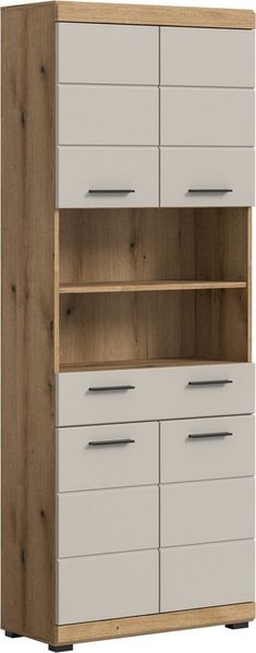 furnling Hochschrank Scott 4 Türen, 1 Schublade, 2 offene Fächer, Badmöbel, Badschrank