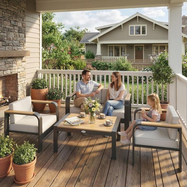 Outsunny Sitzgruppe mit 2er Sofa, 2 Sessel, Beistelltisch, (Gartenlounge, 4-tlg, Gartenmöbel Set), für Garten Balkon Beige