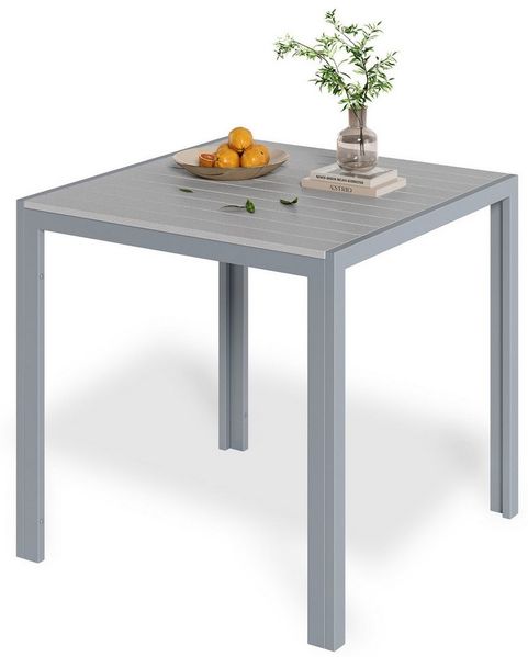 TLGREEN Gartentisch Aluminiumrahmen Quadratisch (75x75cm WPC Balkontisch Wetterfest, Quadratisch Terrassentisch, 1 Tisch), Esstisch Outdoor, Hitze- und Wetterbeständig, rutschfest-schwarz