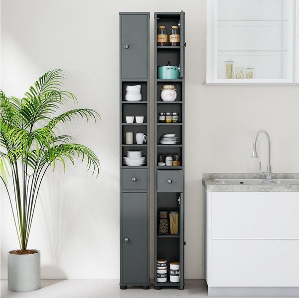 COSTWAY Hochschrank Badschrank schmal, verstellbaren Regal, 20x20x180cm, Weiß