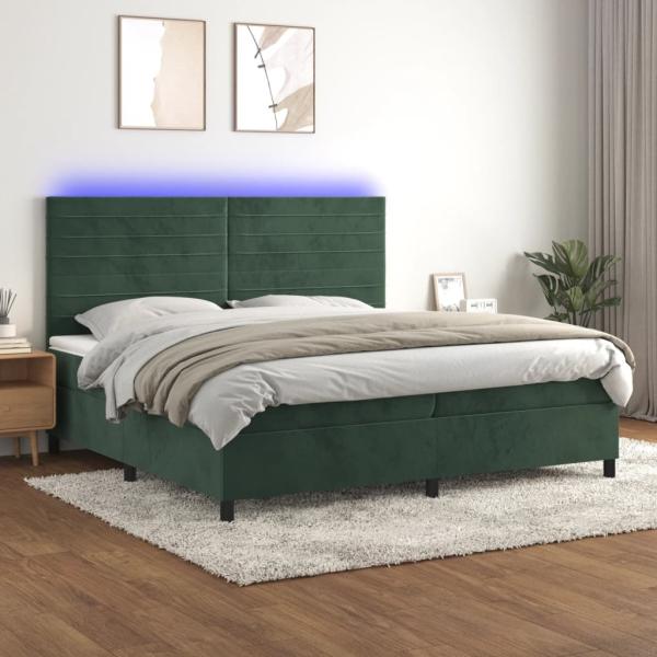 Boxspringbett mit Matratze & LED Samt Dunkelgrün 200x200 cm, Härtegrad: H2 [3136206]