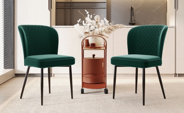 Essstuhl, Sitzhöhe nicht angegeben, Grün, gepolstert aus Samt mit robustem Metallgestell, modernes Design，47*49*86 cm，2er-Set