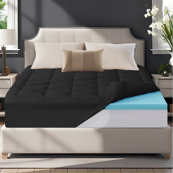 Elemuse, Topper Gel Schaum H3/H4 Topper mit Waschbar Bambusfaser Bezug, 7cm hoch, Memory Schaum Komfortschaum, Druckverteilung, Atmungsaktiv