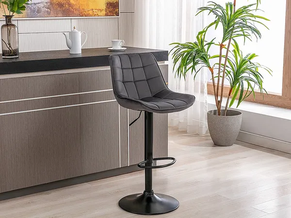 Vente-unique - Barhocker 2er-Set - höhenverstellbar - Samt & Metall - Grau - LIMA II