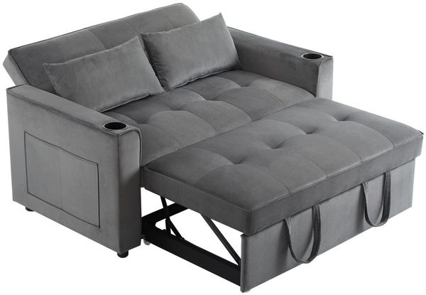 SeedWave Schlafsofa 3-in-1 Velvet Schlafsofa mit Getränkehaltern und Zwei Großen Kissen, Verstellbarer Rückenlehne (105°/140°/180)