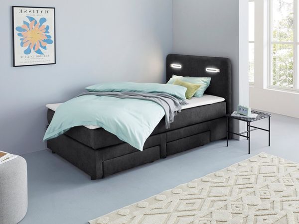 INOSIGN Boxbett Luan, Schubkästen, LED-Beleuchtung und Topper, in Breite 120 cm und 180 cm
