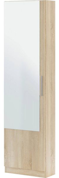 Dmora Euro Schuhregal, Hoher Schuhschrank mit 1 Tür, Moderner Schuhschrank, Eingangsgarderobe mit Spiegel, 50x22h180 cm, Eiche