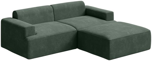 skølm 'Freki' Cloud Sofa 2 Sitzer mit Hocker, Vollschaumcouch mit Federkern und Vakuum-Kompression, kein Aufbau erforderlich, mit 2 Kissen, Cord dunkelgrün Bild 11