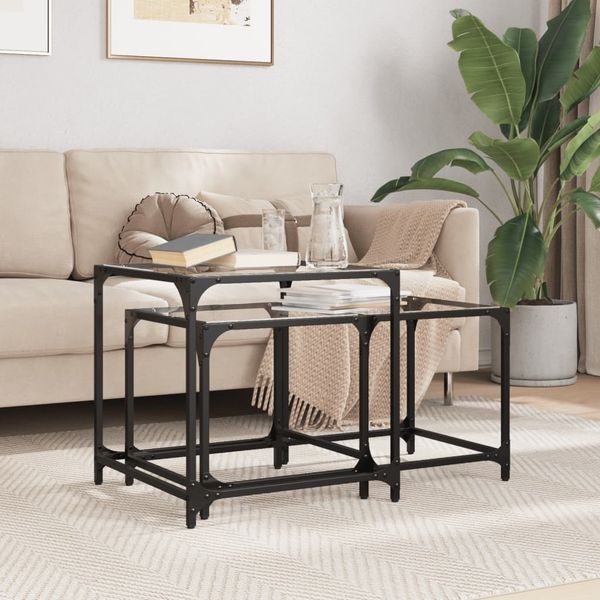 vidaXL Satztische 2 Stk. mit Glasplatte Transparent Stahl 845984