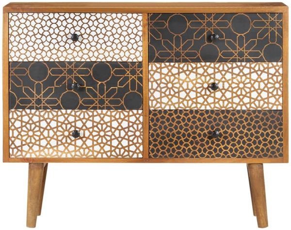 Sideboard, Kommode mit Druckmustern 90×30×70 cm Massivholz Mango j1895p