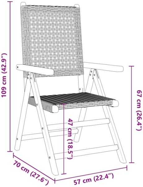 vidaXL Gartenstuhl Verstellbar 8 Stk. Schwarz Poly Rattan Massivholz 3214522 Bild 9