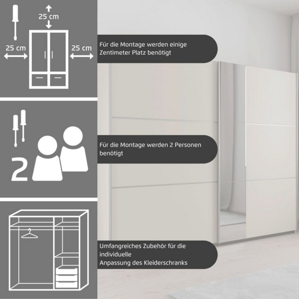 rauch Schwebetürenschrank Kleiderschrank Schrank Garderobe TOPSELLER ASTANA OTTO´s CHOICE (3 Ausstattungen BASIC/CLASSIC/PREMIUM, Breiten 175/218/261 cm) mit 3 Spiegelelementen, Metallgriffleisten alufarbig MADE IN GERMANY Bild 3