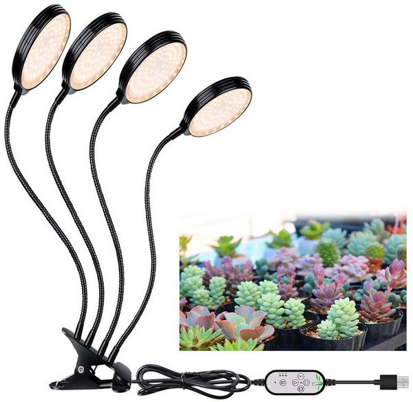 MUPOO Pflanzenlampe Pflanzenlampe LED, Dimmbar Pflanzenlicht Vollspektrum Mit Timer, 1 Clip mit 4 Lampenkopf, LED fest integriert, 1/2/3/4 Lampenköpfe,Dimmbar,Vollspektrum,USB,Timer