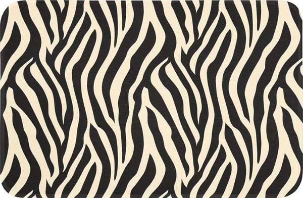 OnlyWow Badematte Zebra - Druck - Klassisch - Schwarz, Höhe 10 mm, Polyester, Rechteckig, Badezimmerteppich, Badteppich, Rutschfest, Badvorleger, Waschbar