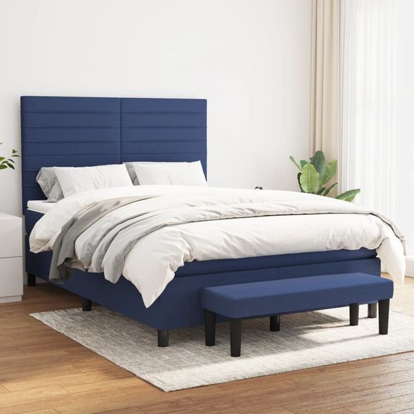 vidaXL Boxspringbett mit Matratze Blau 140x200 cm Stoff 3136683