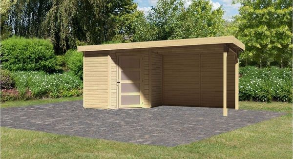 Karibu Gartenhaus 19mm Schwandorf 3 mit Anbau 2,80m unbehandelt mit Rückwand