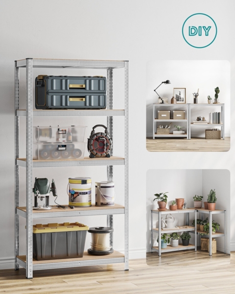 Songmics Schwerlastregal mit 5 Ablagen, Stahl / MDF, Silber, 180 x 40 x 90 cm