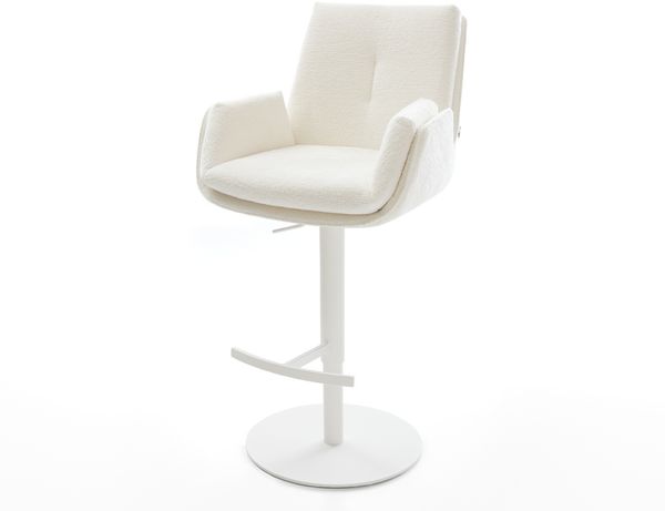 Barstuhl Clea-Flex Bouclé Soft Beige Drehfuß höhenverstellbar Metall Weiß