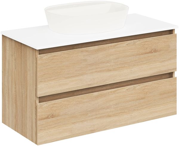 Baikal Badezimmermöbel-Set, Wandmontage, erhältlich in verschiedenen Größen und Ausführungen, Möbel Wird montiert geliefert, Sap + Waschbecken, 100 cm, Eiche Natur