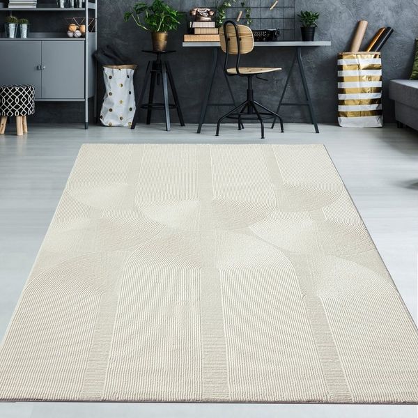 TeppichHome24 Teppich Recycle Teppich mit modernen ovalen Formen in creme, rechteckig