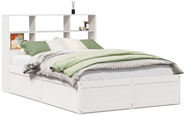 Doppelbett, Betten für Erwachsene, Massivholzbett ohne Matratze Weiß 140x190 cm Kiefernholz de4596