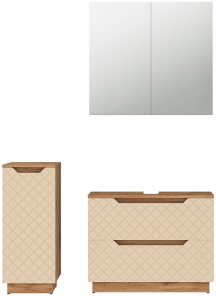 Badmöbel-Set Lotta Eiche/Kaschmir mit Kachelstruktur 3 Teile Vicco