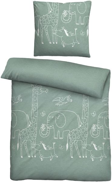 biberna Melange-Flanell Bettwäsche 0840520 TIERE, fichte, 1x 135x200 cm + 1x 80x80 cm
