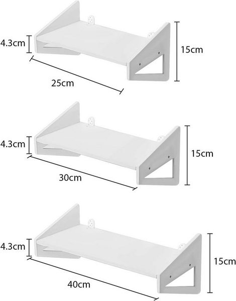 Youyijia Bücherregal 3Pcs Wandregal 25/30/40cm Schweberegal Set Dekotativ Regalbrett