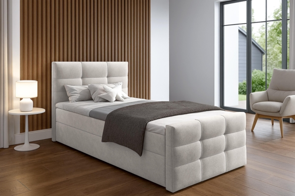 AX LIVING Bett mit Bettkasten 120x200 cm Argentaro Boxspringbett beige