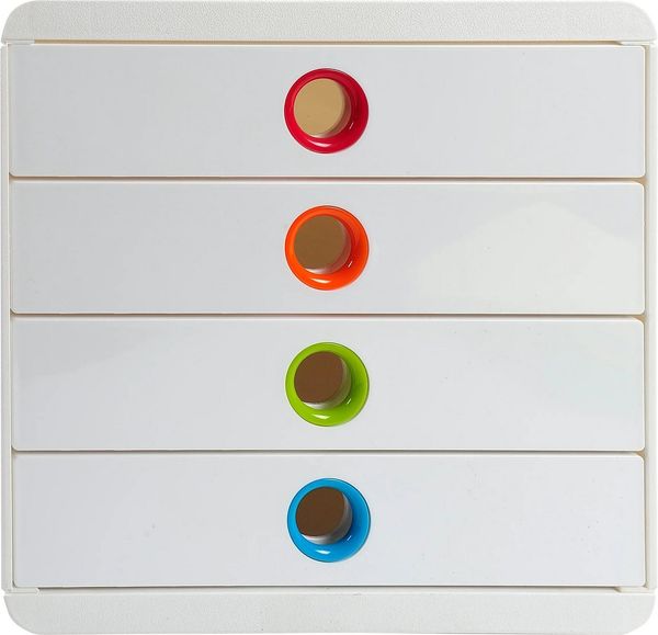 EXACOMPTA Schubladenbox Schubladenbox POP-BOX + 4 geschlossenen Laden, Weiss/Harlekin, 314398D, Boxen einzen