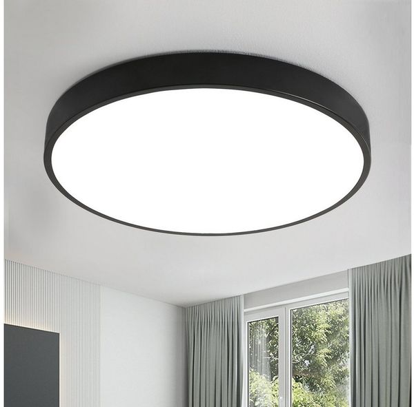 style home LED Deckenleuchte Runde Deckenlampe aus Metall, LED fest integriert, Leuchte für Wohnzimmer Schlafzimmer Küche Diele, 40x40x4cm, Schwarz