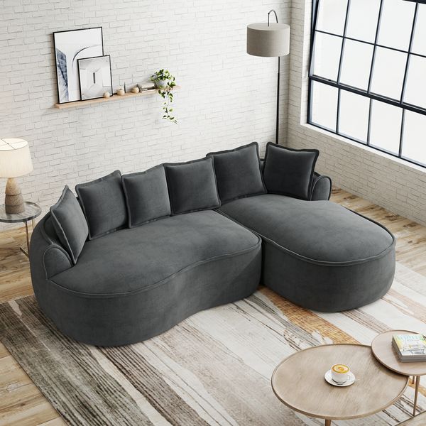 Ecksofa in Grau, Chenille-Bezug, Sitztiefe 122 cm, rahmenlos mit verstellbarem Sitzkissen,67x252x164 cm