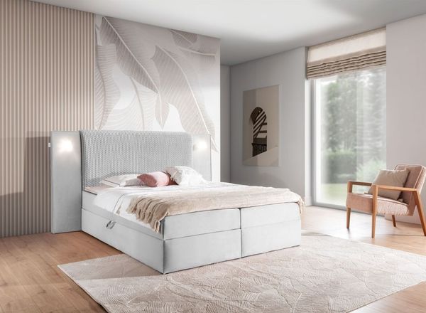 Boxspringbett Bett MARTEN 160x220cm Set. 1 in Stoff Magic Velvet Hellgrau