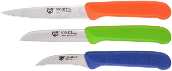 Küchenmesser-Set 3 tlg, Edelstahl, bunte Griffe