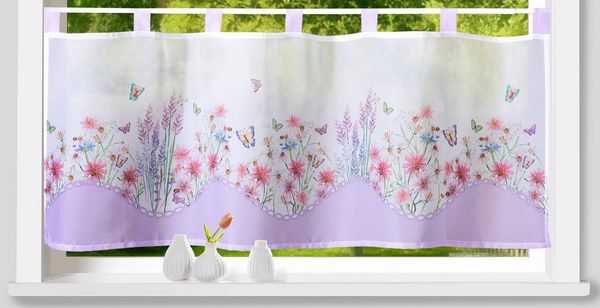 Weckbrodt Scheibengardine Leonie (1 St), Schlaufen, halbtransparent, Voile, Bistro, Voile, bedruckt, floral, HxB 45x120cm, Gardine, Store