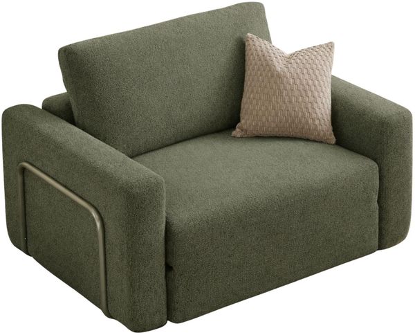 Grünes 1-Sitzer-Schlafsofa, 80x70 cm, 100% Bouclett-Stoff, Abnehmbarer Bezug, haustierfreundlich, rutschfest, rollbar