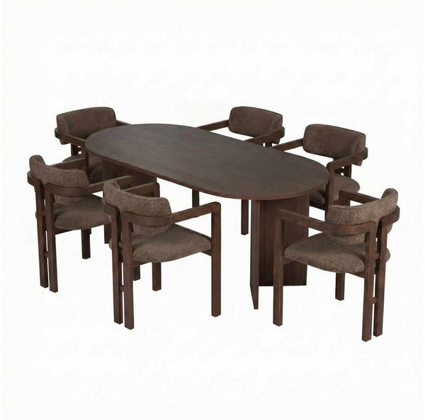 Elegant 7-Piece Dining Table & Chairs Set, Milano Walnut & Dark Walnut | 100% Melamine Coated, Easy Clean Fabric, Perfect for Modern Dining