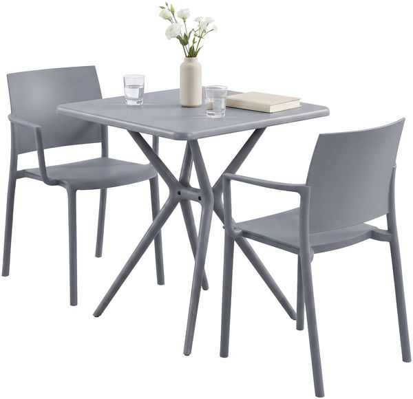 CLP Gartenmöbel-Set wetterfest Pula Sitzgruppe mit 2 Stapelstühlen und Bistrotisch,grau