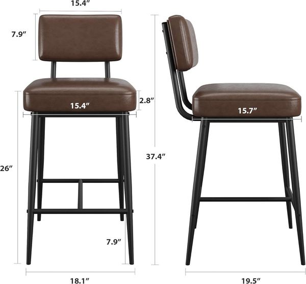 GarveeMore Barhocker 2er-Set mit Rückenlehne und Metallbeinen,Kunstlederbezug 66cm hoch, moderne Polsterhocker für Kücheninsel, Tresen oder Küche