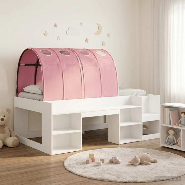 vidaXL Bettgestell mit Tunnel 3 pcs Weiß und Rosa Holzwerkstoff 3423620
