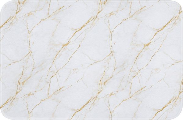 OnlyWow Badematte Weiß - Marmor - Gold - Luxuriös, Höhe 10 mm, Polyester, Rechteckig, Badezimmerteppich, Badteppich, Rutschfest, Badvorleger, Waschbar