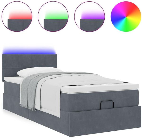 vidaXL Ottoman-Bett mit Matratze & LEDs Dunkelgrau 100x200 cm Samt 3312603 Bild 5