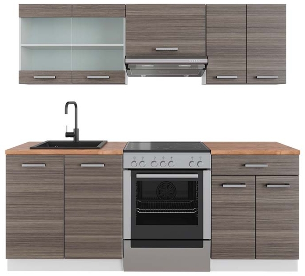 Küchenzeile R-Line Edelgrau/Weiß 200 cm , AP Eiche Vicco