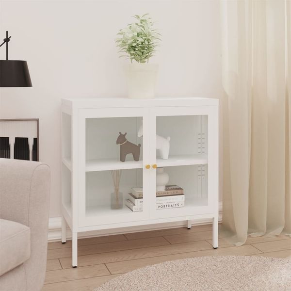 vidaXL Sideboard Weiß 70x35x70 cm Stahl und Glas 336065