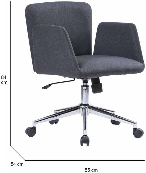 Dmora Stuhl mit Rädern Assoro, Sessel mit Armlehnen, Ergonomischer Bürositz, 54x55h65/84 cm, Grau Bild 3